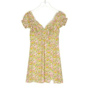 With Jean Floral Print Mini Dress Women's Medium Sweetheart Ruffle Retro Multi